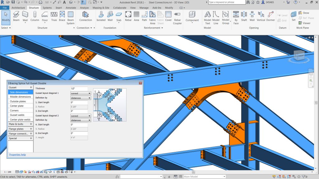 Revit model with steel connections