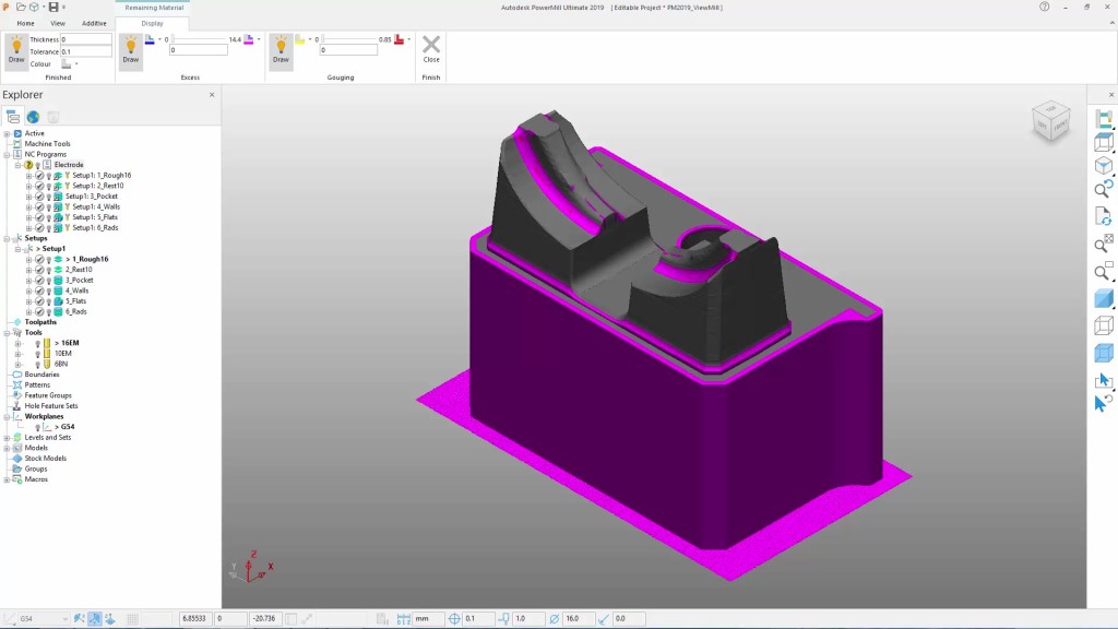 Fig 4. Stock simulation inside PowerMill now includes shading modes to identify unmachined stock