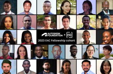 Grid/collage with headshot photos of 29 Autodesk Foundation-supported 2023 E4C Fellows.