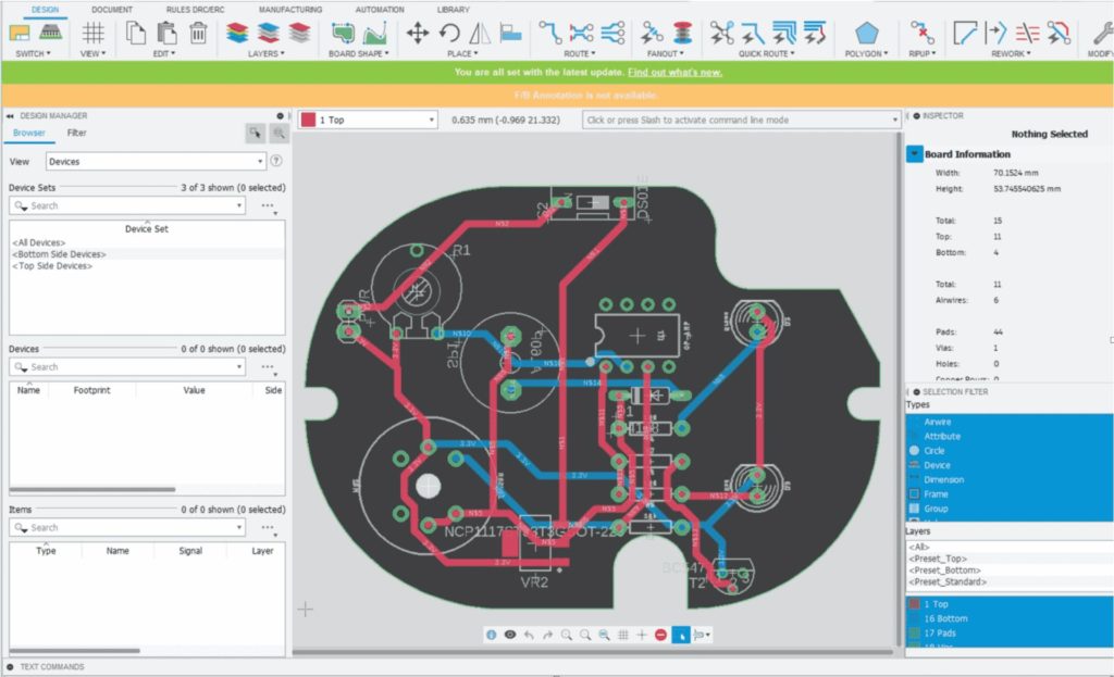 Circuit board redesign using Fusion 360.