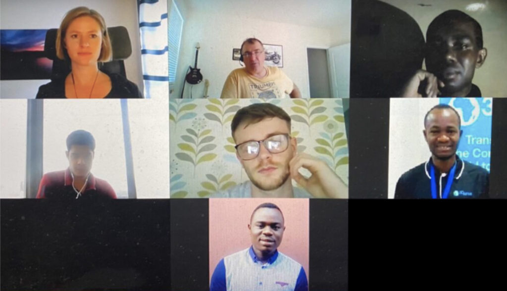 Zoom call with global team members from Autodesk and Youth Technology Foundation