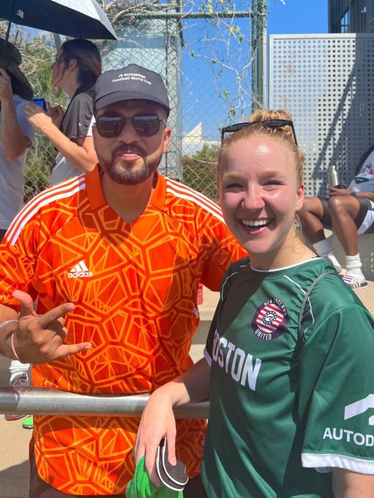 YPN Site Leads Shashwat Bhardwaj and Makayla Millington at the 2022 Autodesk Football World Cup event in Barcelona.