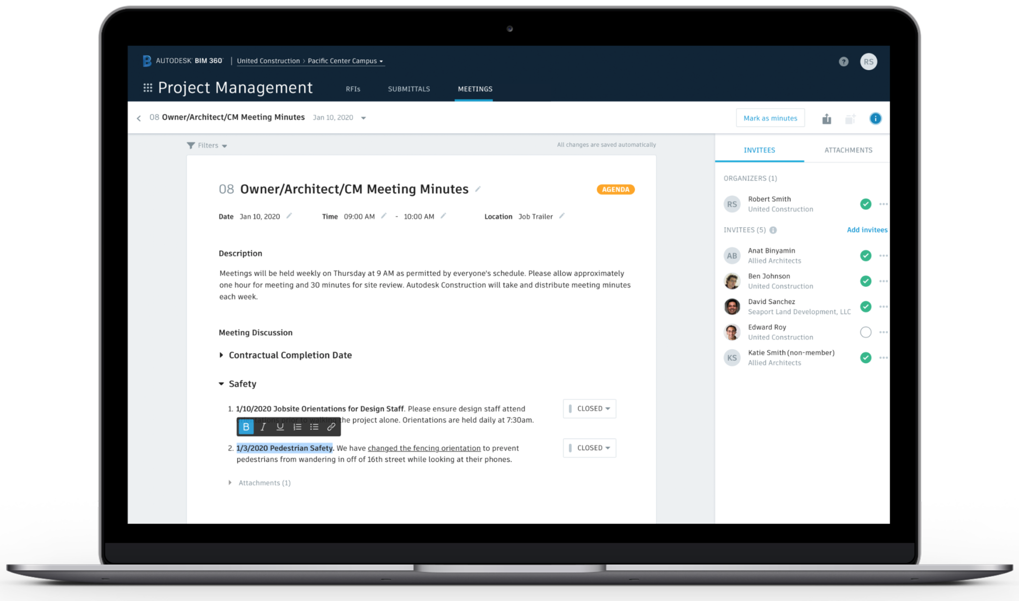 360 Project Manager Meeting Minutes Enhancements - March 2020 - BIM 360 Release Notes