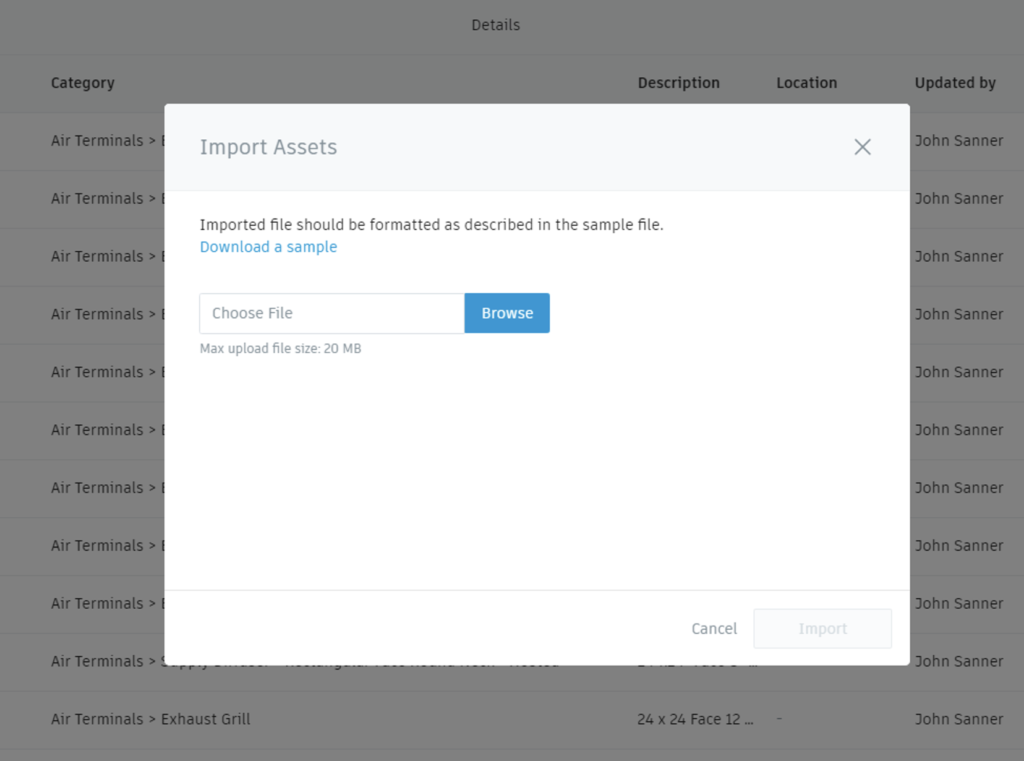 Asset import template