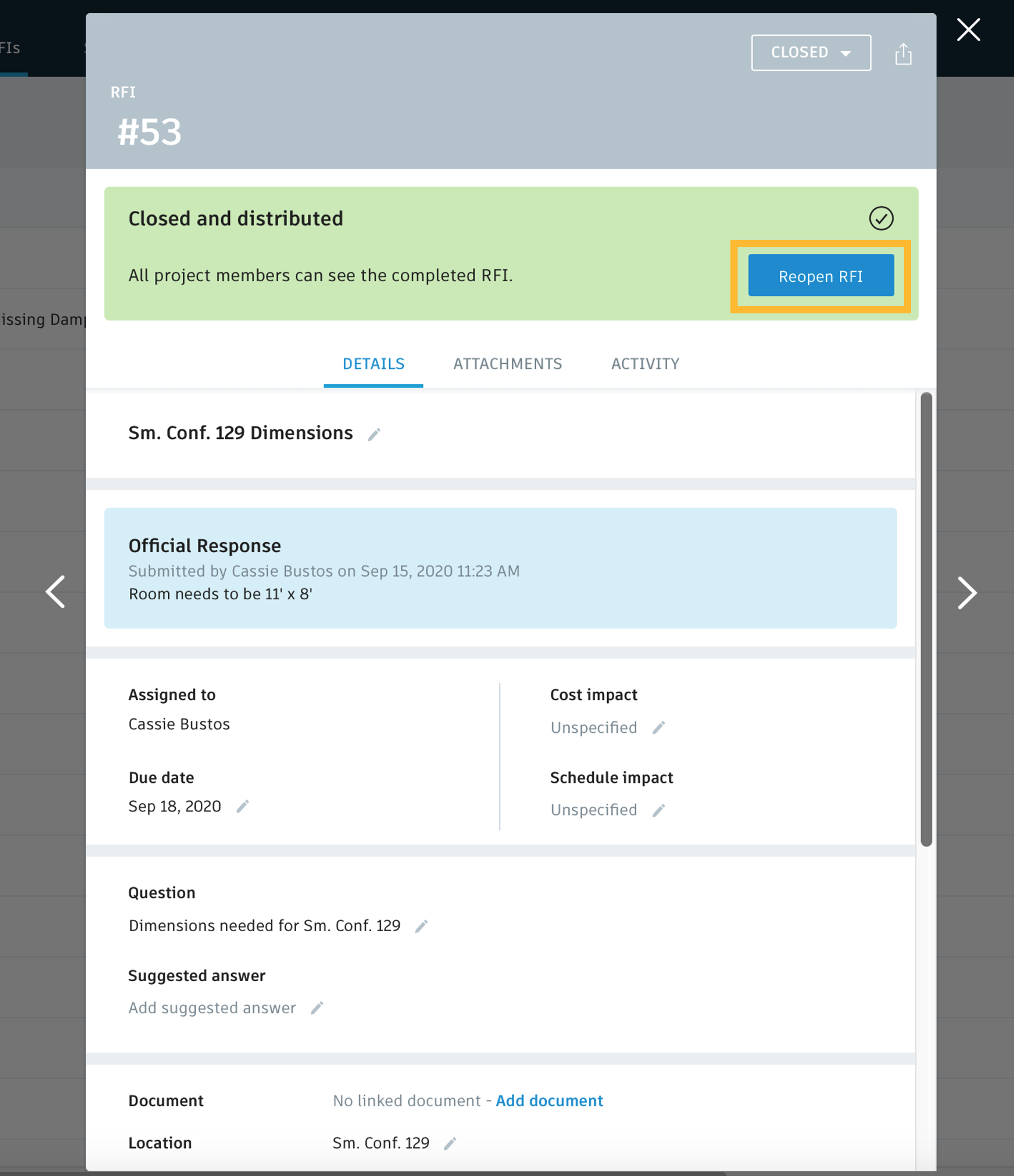 Reopen Closed RFI - BIM 360 Release Notes