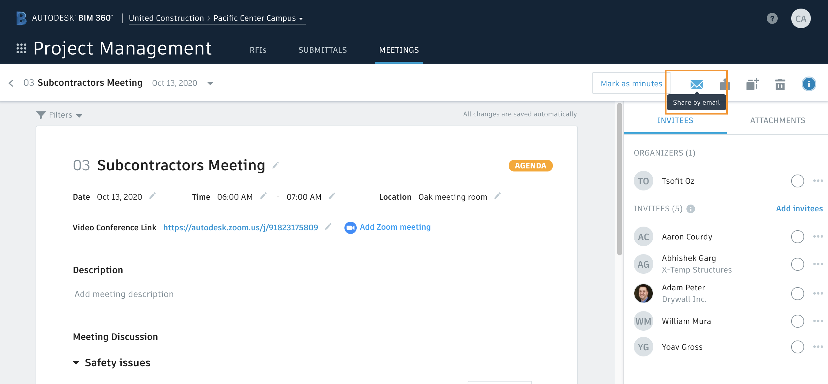 Meetings Release - Send Email Notification - BIM 360 Release Notes