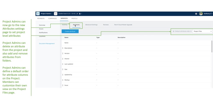 BIM 360 Docs custom attributes project level administration