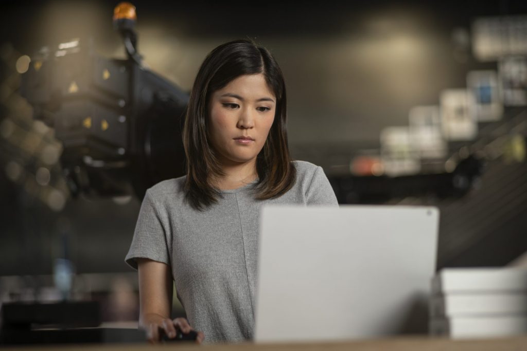 Young woman working on a laptop