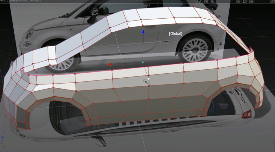 Small car in side profile with visible geometry modeling.