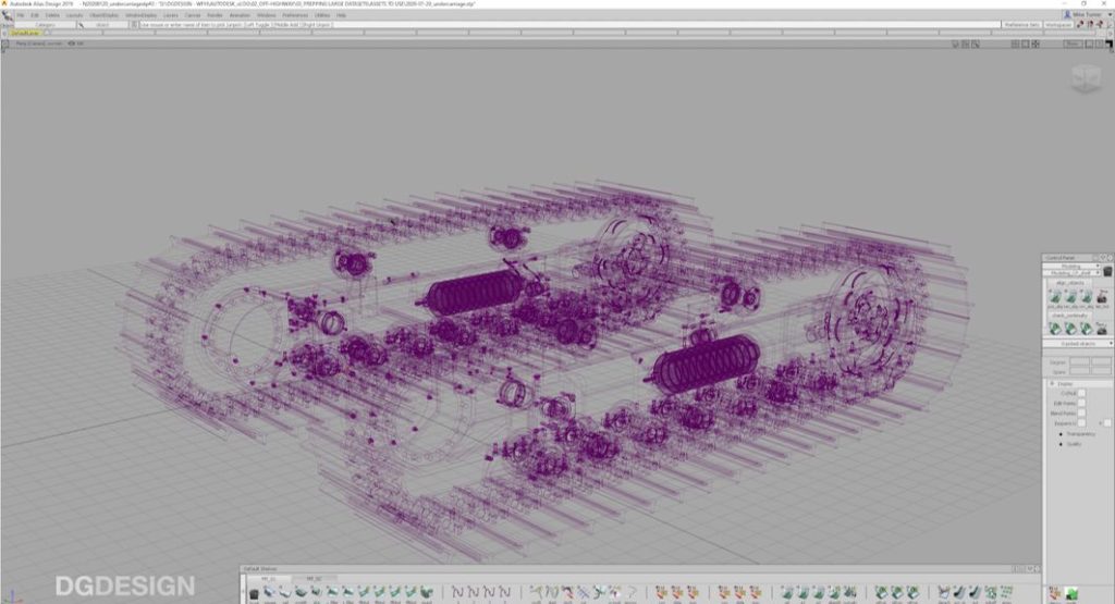 Screen cap of engineering data / geometry of bulldozer wheels in Alias.