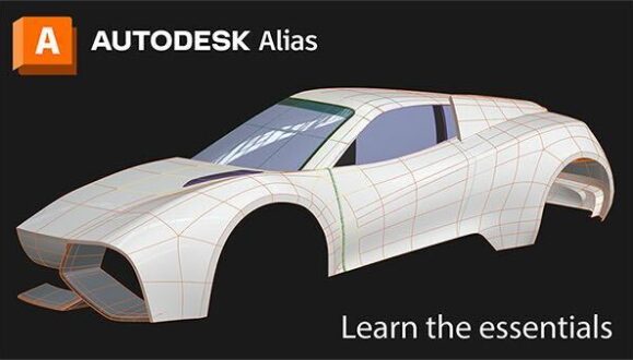 Wireframe of a car on black background. Text reads: Autodesk Alias. Learn the essentials.