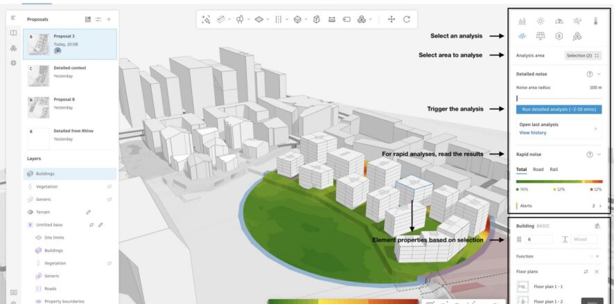 Forma Site Design tools: analysis panel
