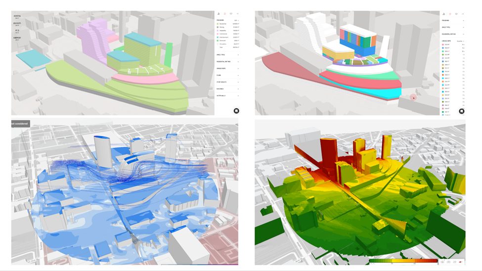 Using Autodesk Forma, the team optimized solar gain, ventilation, and walkability.