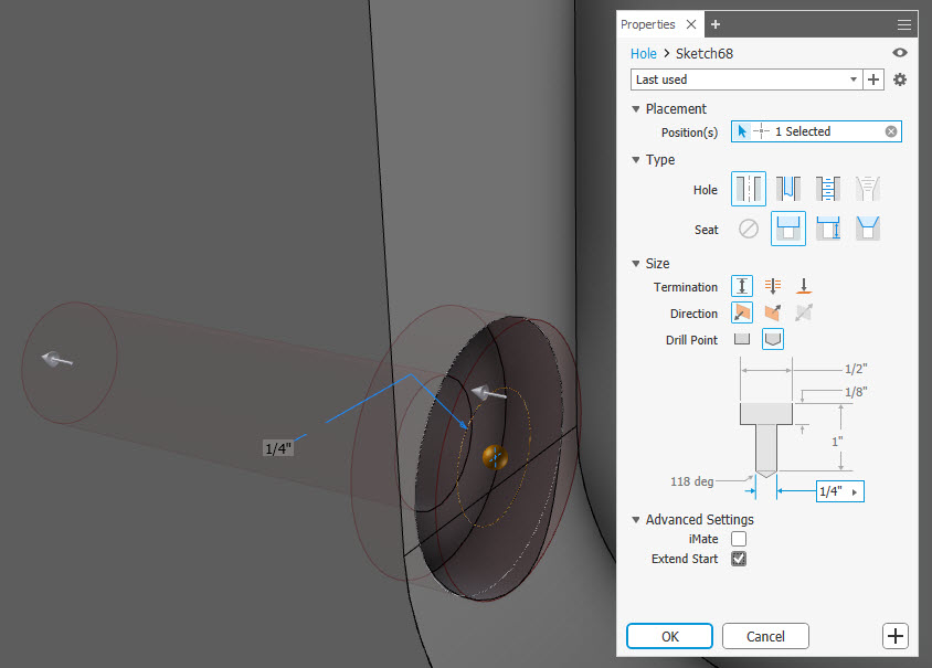 Removing CAD geometry from curved surfaces with the hole command