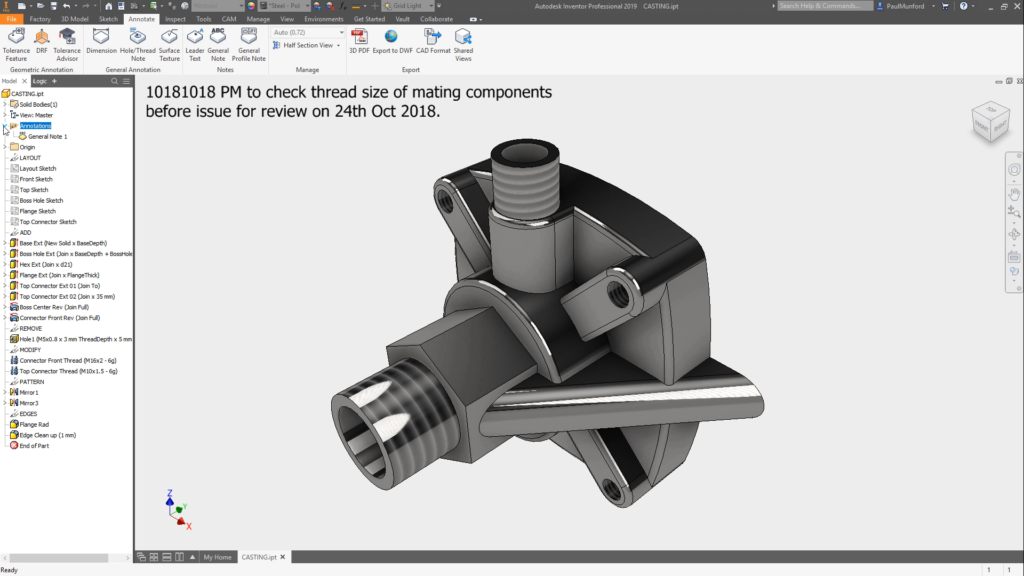 Autodesk Inventor Communication of design intent through 3DA General Notes