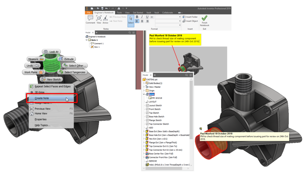 Autodesk Inventor Communication of design intent through Engineers Notes