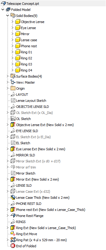 Autodesk Inventor Model Browser Features Grouped by Solid