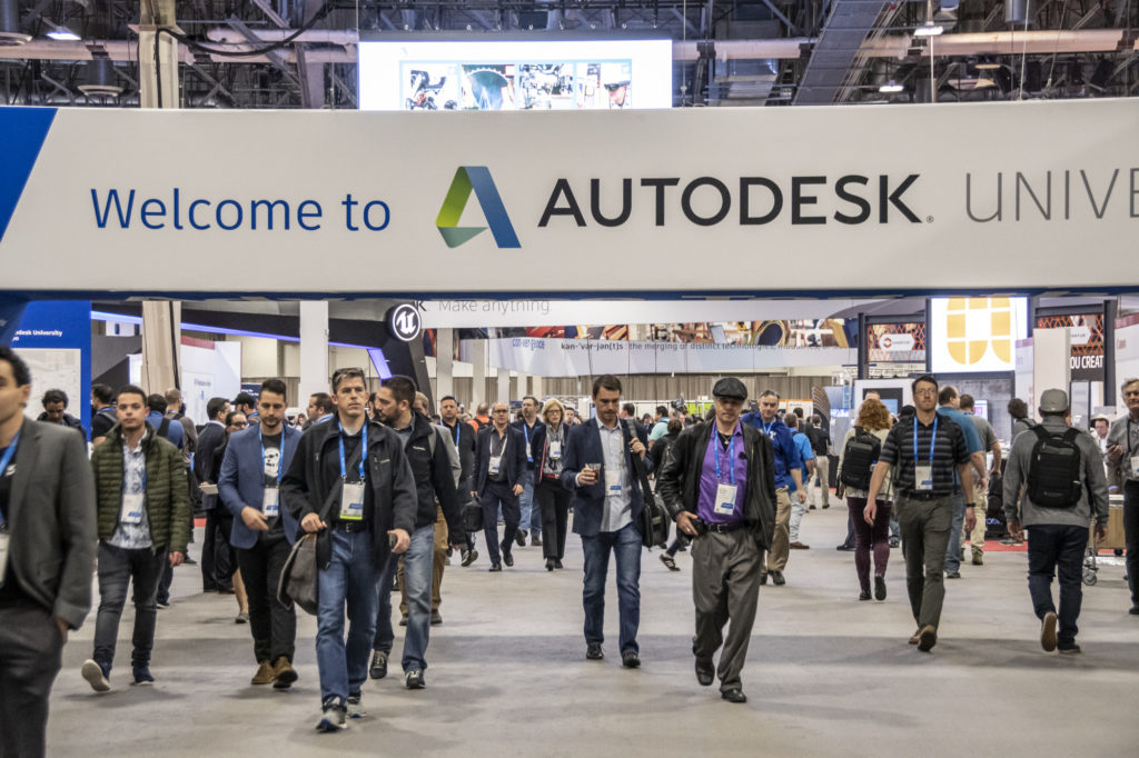 Attendees in the Expo Hall at Autodesk University 2018 in Las Vegas, Nevada.