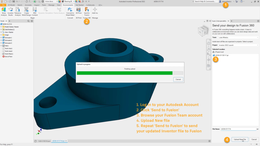 'Send to Fusion' in Autodesk Inventor 2022