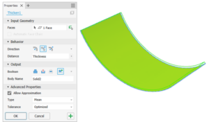 An image showing Autodesk Inventor's thicken face tool in action.