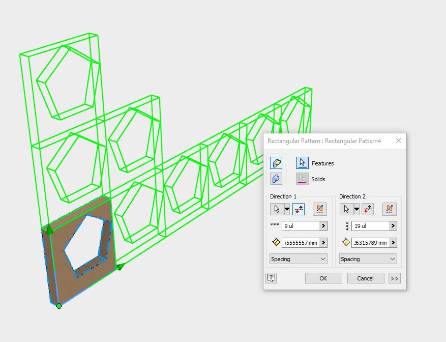 A feature is being patterned in Autodesk Inventor