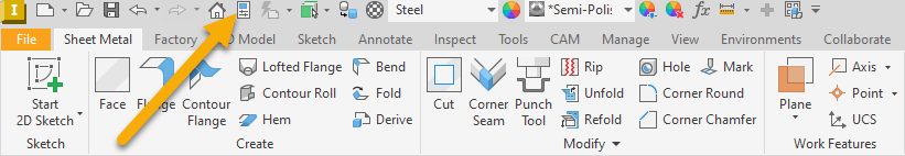 Autodesk Inventor user interface. Opening the iPreperties Manager from the Button in the Qucick Access Toolbar (QAT).