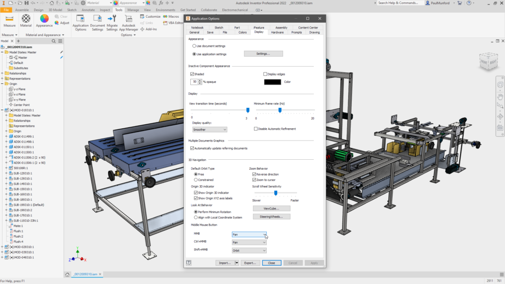 Autodesk Inventor 2022 mouse scroll wheel navigation mapping