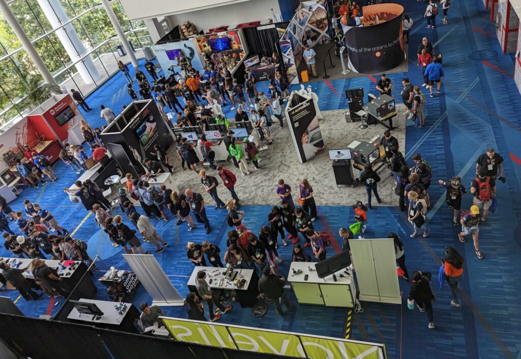 Overhead shot of convention booth floor