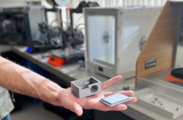 3D print of a student-made air-quality sensor enclosure designed in Fusion 360.