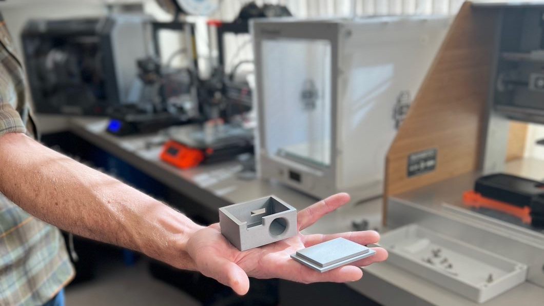 3D print of a student-made air-quality sensor enclosure designed in Fusion 360.