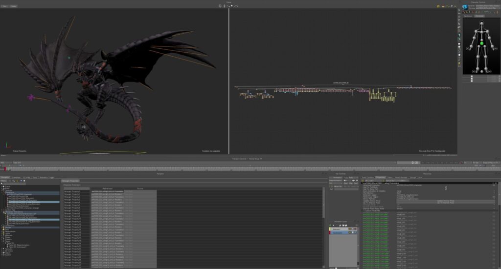 Image showcasing MotionBuilder characteristics for a dragon animation