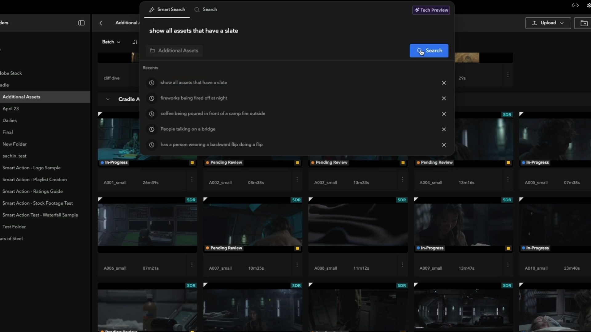 Autodesk Flow Capture Smart Search results for a natural-language video search