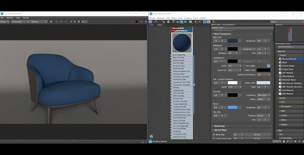 3ds Max 2023 physical material aligned with Autodesk standard surface sheen