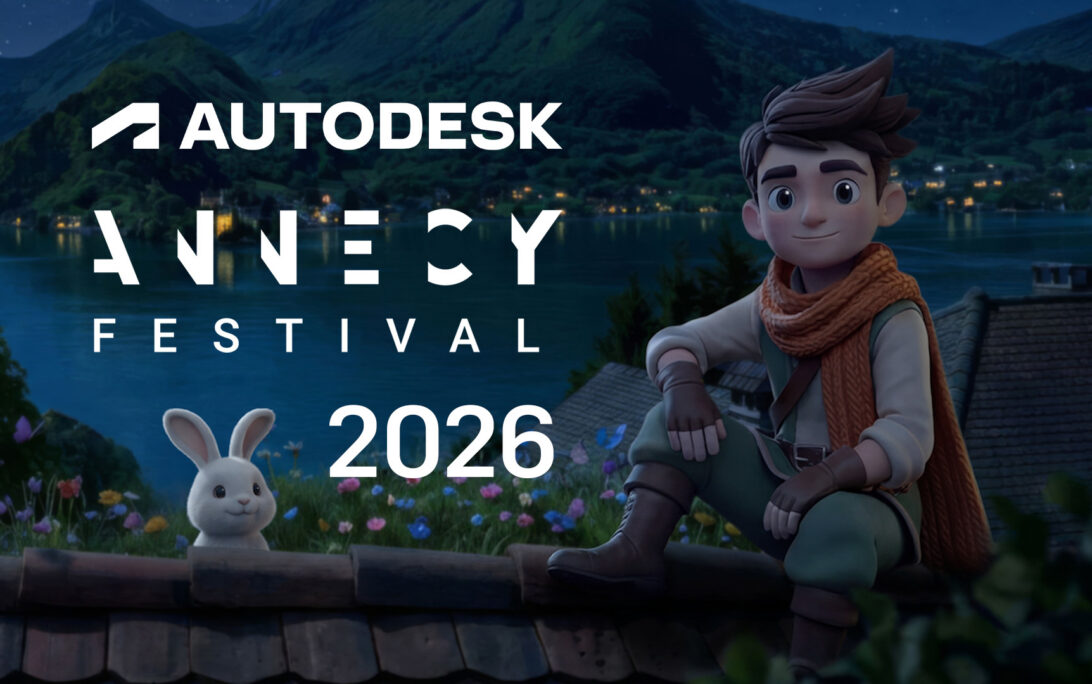 Boy and bunny sitting on a rooftop in front of a lake