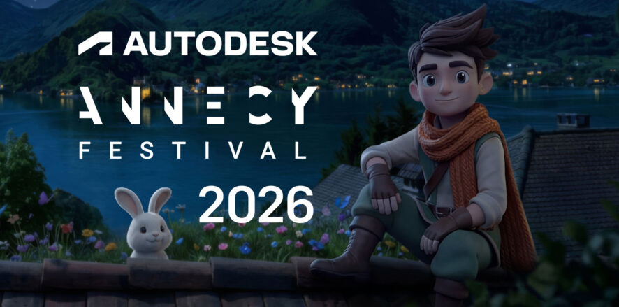 Boy and bunny sitting on a rooftop in front of a lake