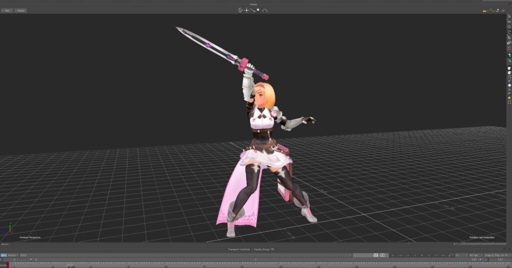 Action image of Zeta in a dragging motion holding her sword above her head