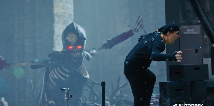 Actor on motion capture stage to collect animation data for Maya's Bring Your Own Data feature