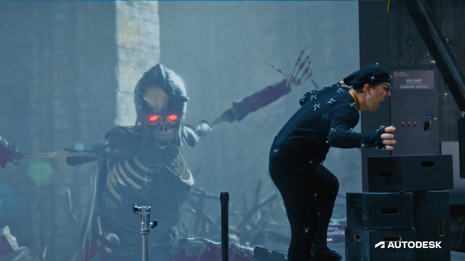 Actor on motion capture stage to collect animation data for Maya's Bring Your Own Data feature