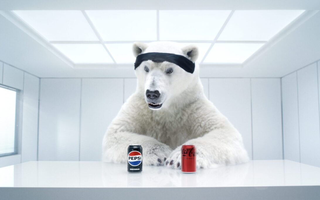 A polar Bear picking Pepsi in a blind taste test