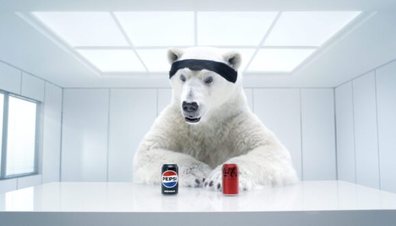 A polar Bear picking Pepsi in a blind taste test