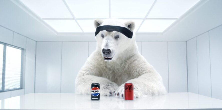 A polar Bear picking Pepsi in a blind taste test