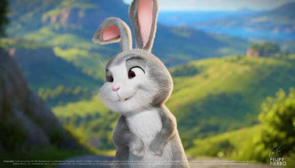 Grey rabbit in grassy field