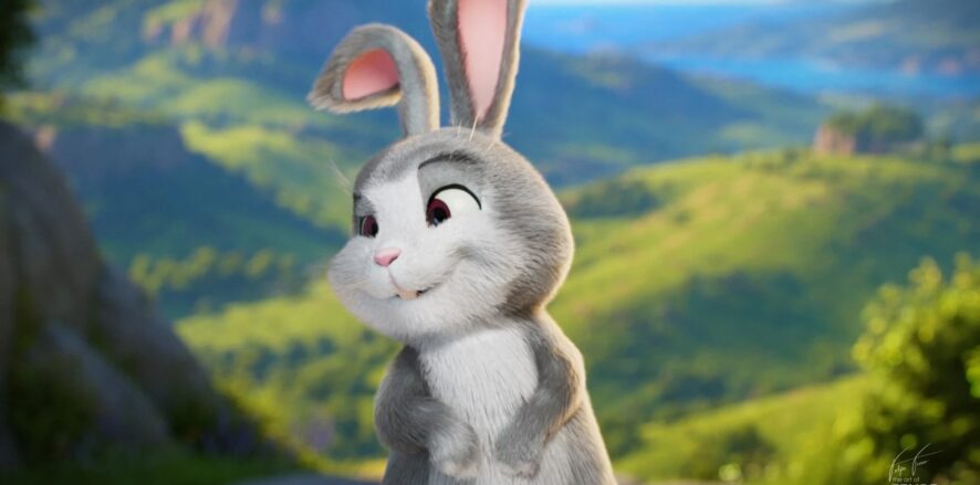 Grey rabbit in grassy field