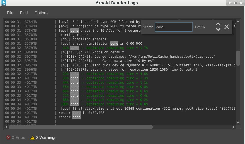Arnold 7.1.4 Update Improved Log Window in Arnold for Maya