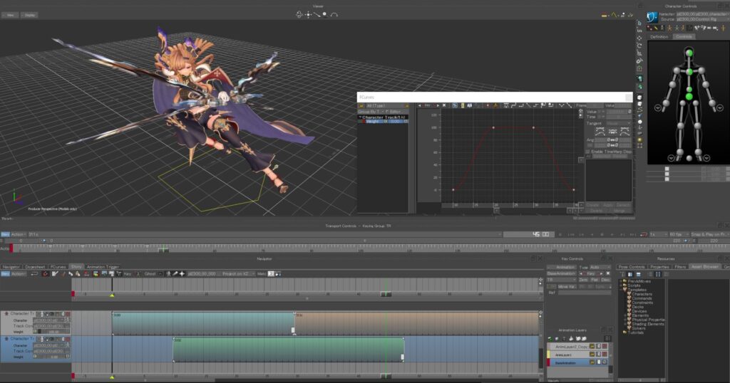 Detailed image of the behind the scenes motion animating process for a character