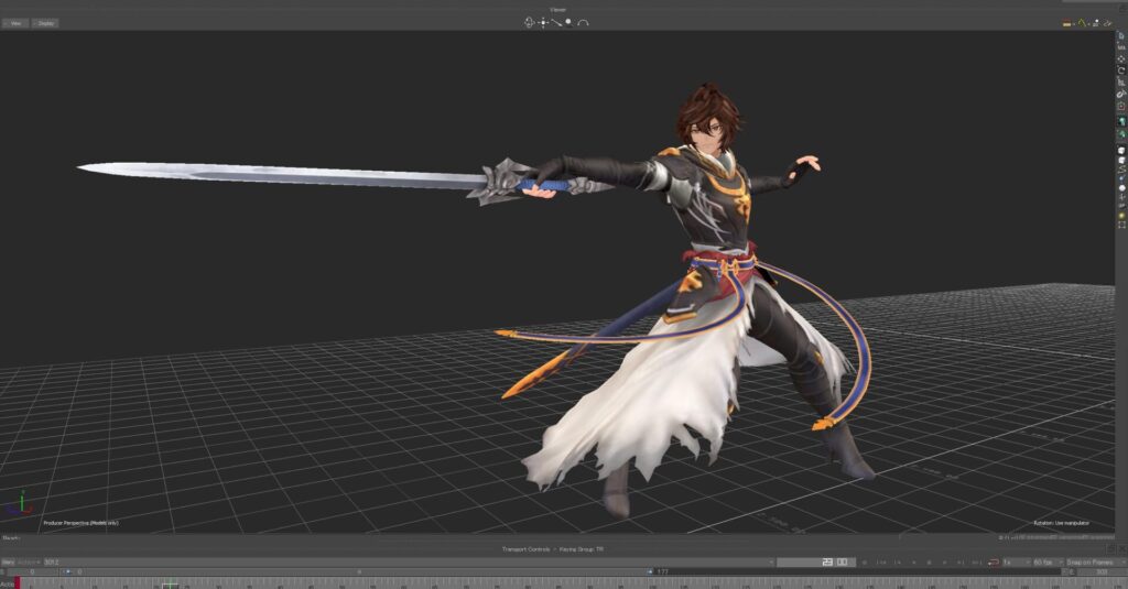 Action image of Gran now pointing his sword directly in front of him