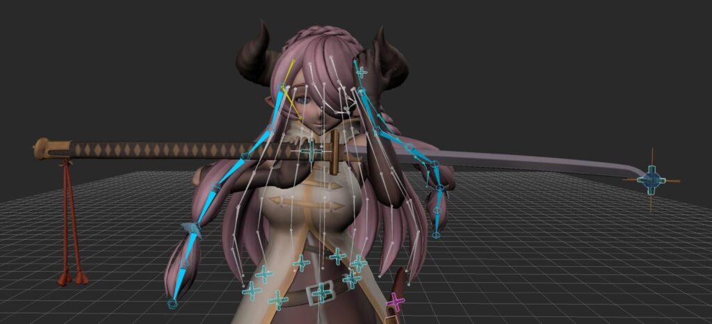 Narmaya pose example (emote/victory pose) featuring adjusted guide motion with MotionBuilder