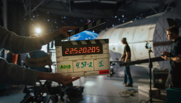 On a film set with a production team
