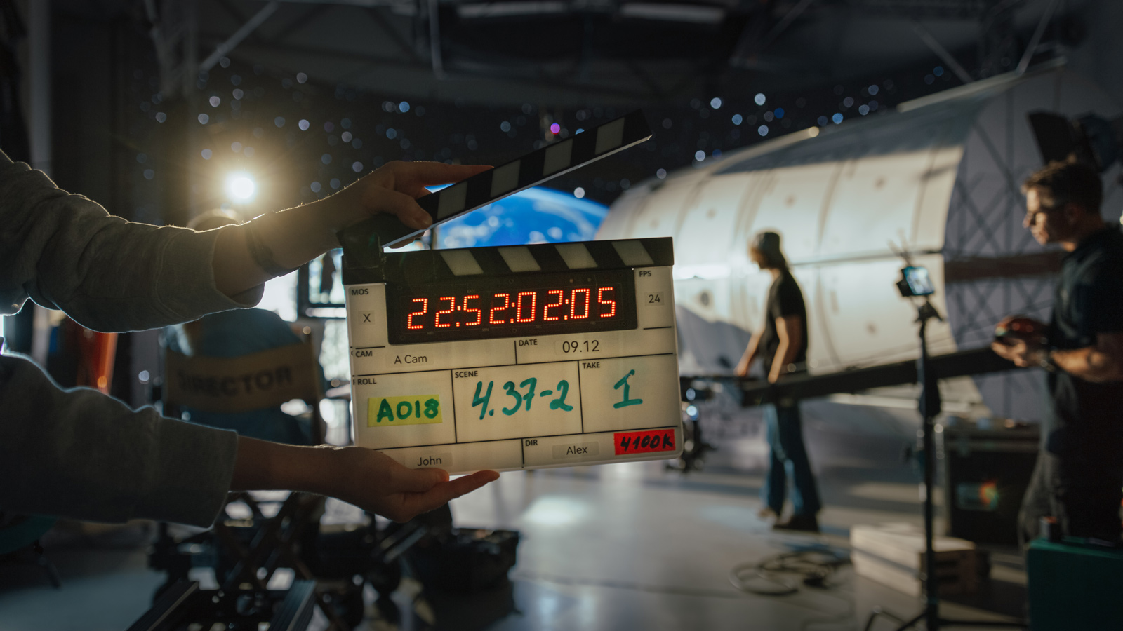 On a film set with a production team