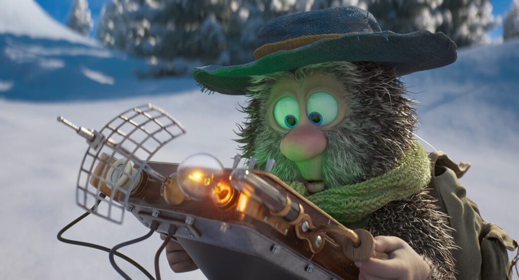 A still of Solan character looking at tracking gadget. From The Nordic Christmas Hour TV special, made by Qvisten Animation 